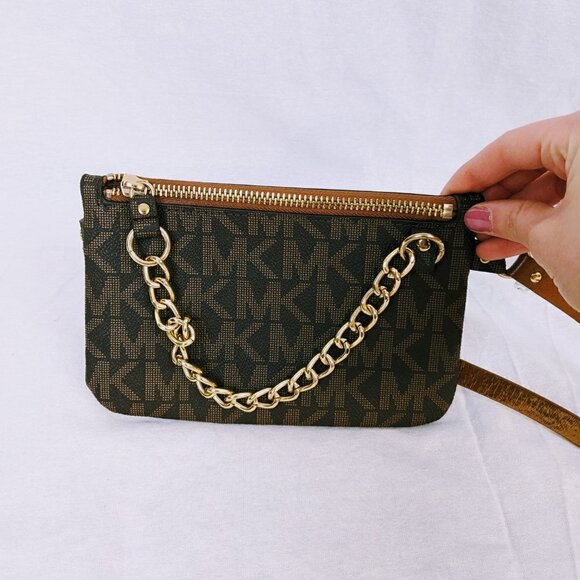 Michael Kors Brown Leather Logo Purse w/Gold Accents 5x7 - Picture 2 of 5